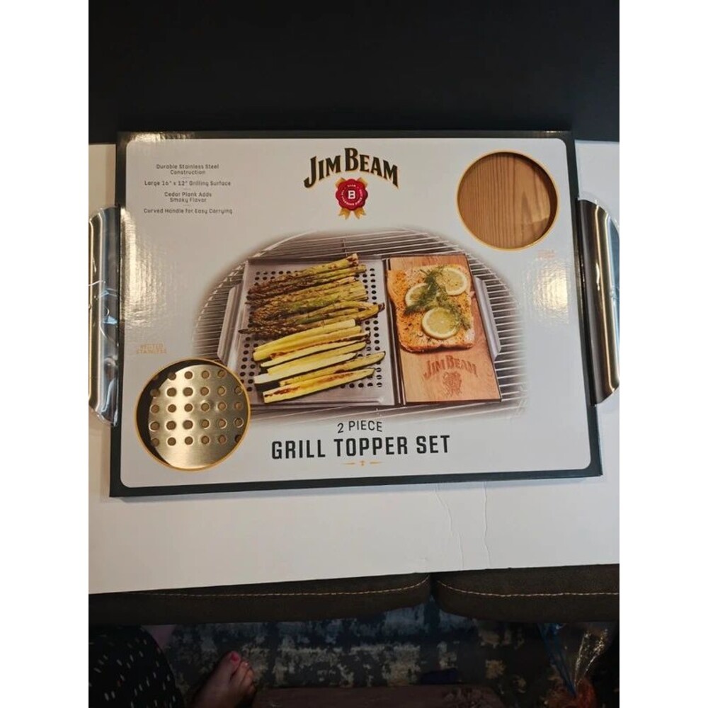 NIB Jim Beam 2-Piece Stainless Steel Grill Topper Set